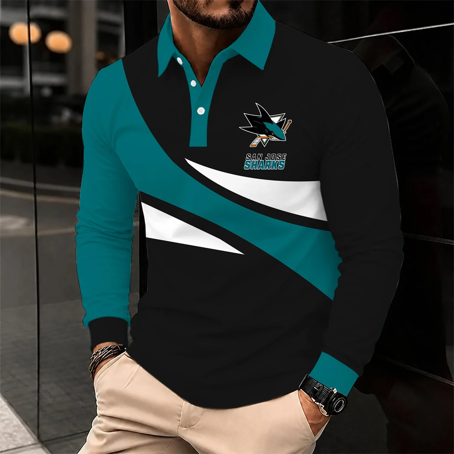 Limited Edition – Customized NHL San Jose Sharks Men Long Sleeve Polo Shirt