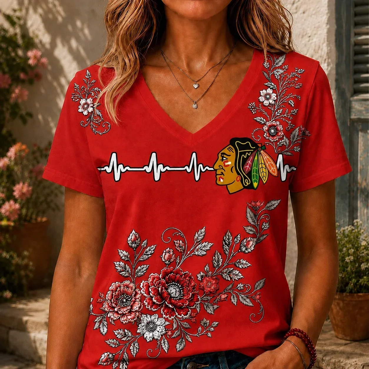 Limited Edition – Customized NHL Chicago Blackhawks V-Neck Female Shirt