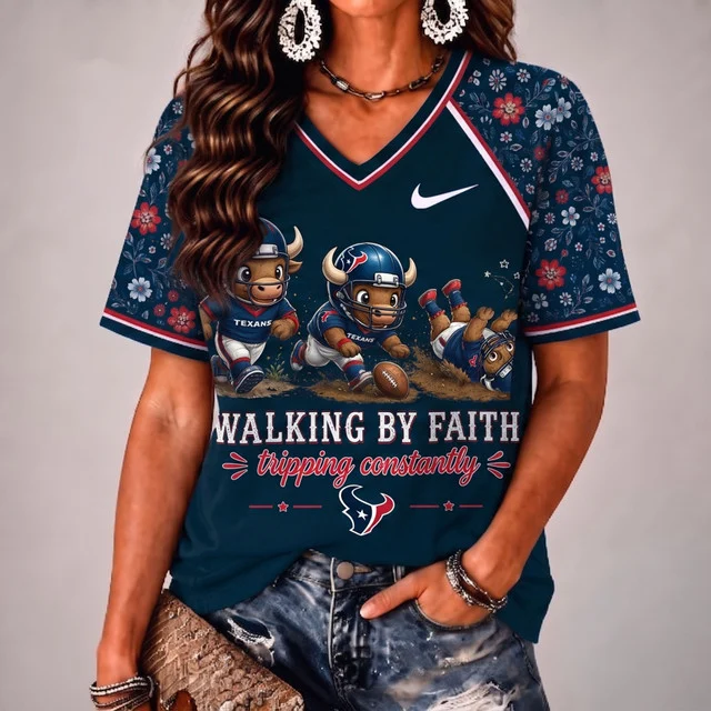 Limited Edition – Customized NFL Houston Texans V-Neck Female Shirt