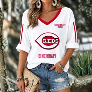 Limited Edition – Customized MLB Cincinnati Reds Women’s Heart V-Neck Long Sleeve Shirt