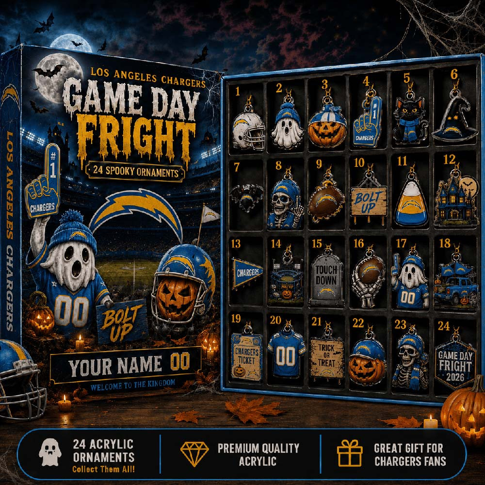 Personalized Halloween Advent Calendar 2026 24 Day Los Angeles Chargers Merch Countdown Gift