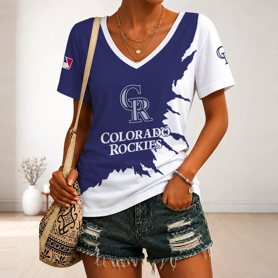 Limited Edition – Customized MLB Colorado Rockies V-Neck Female Shirt