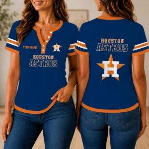 Limited Edition – Customized MLB Houston Astros Women’s Short Sleeve Henley T-Shirt