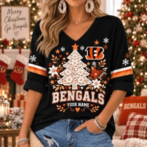Limited Edition – Customized NFL Cincinnati Bengals Women’s Heart V-Neck Long Sleeve Shirt