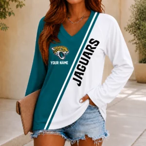 Limited Edition – Customized NFL Jacksonville Jaguars Women’s V-Neck Long Sleeved Shirt