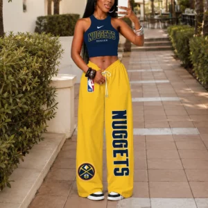 Limited Edition – Customized NBA Denver Nuggets Crop Top & Long Pants Set