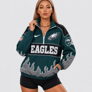 Limited Edition – Customized NFL Philadelphia Eagles V-Neck Zipper Sweatshirt Jacket