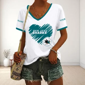 Limited Edition – Customized NHL San Jose Sharks V-Neck Female Shirt