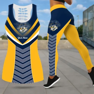 Limited Edition – Customized NHL Nashville Predators Leggings & Hollow Tank Top Set