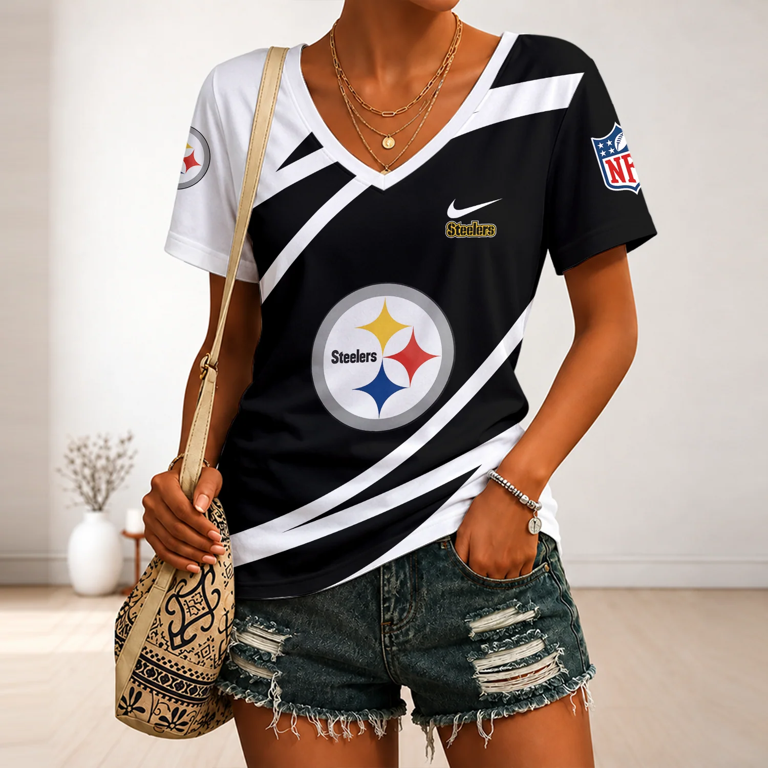 Limited Edition – Customized NFL Pittsburgh Steelers V-Neck Female Shirt