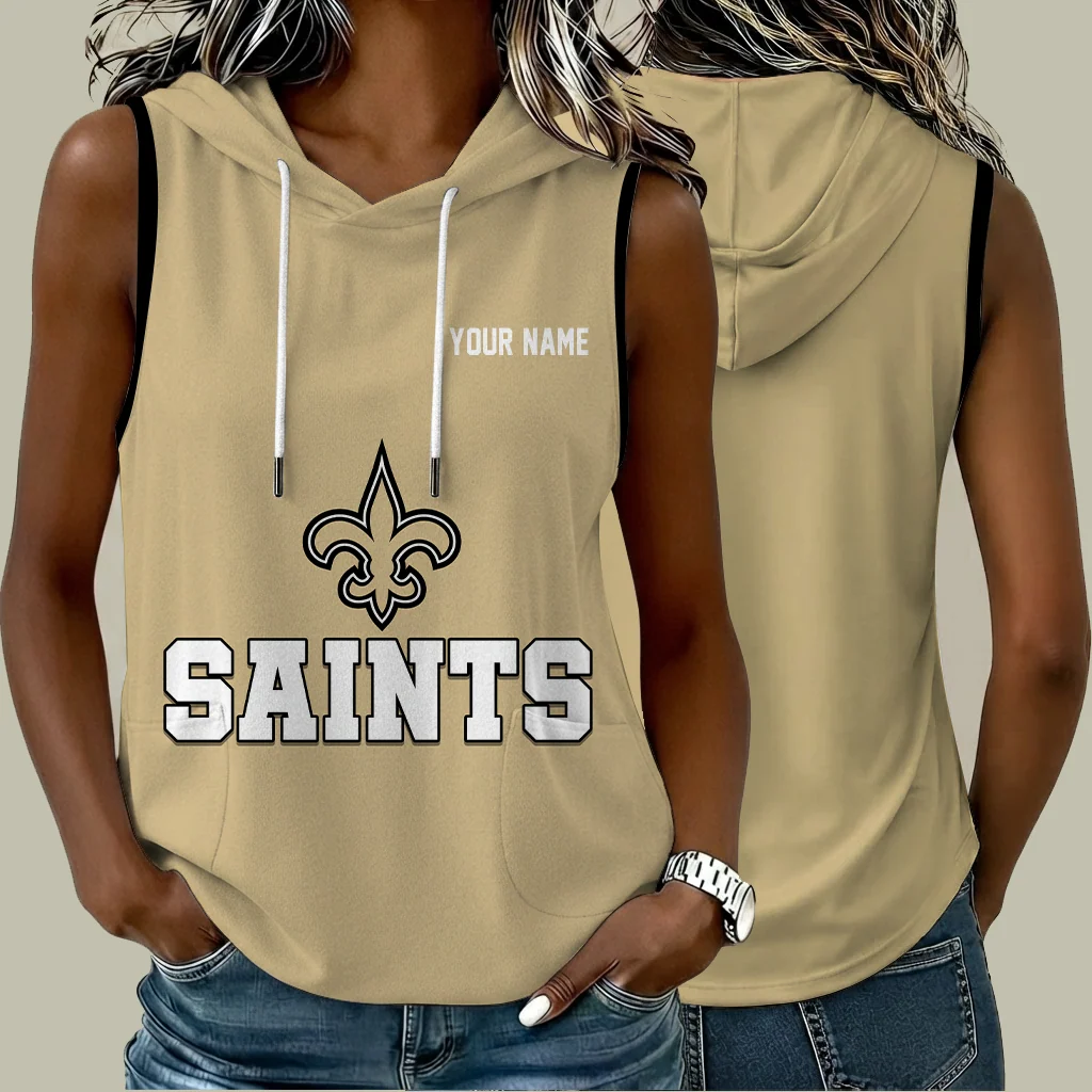 Limited Edition – Customized NFL New Orleans Saints Women’s Sleeveless Hooded Pocket Tank Top