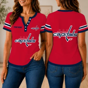 Limited Edition – Customized NHL Washington Capitals Women’s Short Sleeve Henley T-Shirt