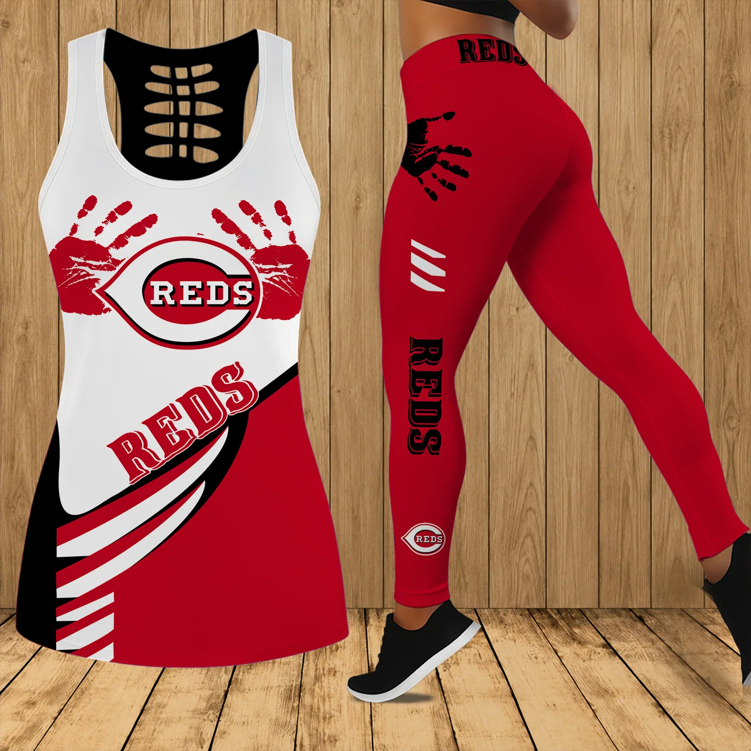 Limited Edition – Customized MLB Cincinnati Reds Hollow Tank Top & Leggings Set