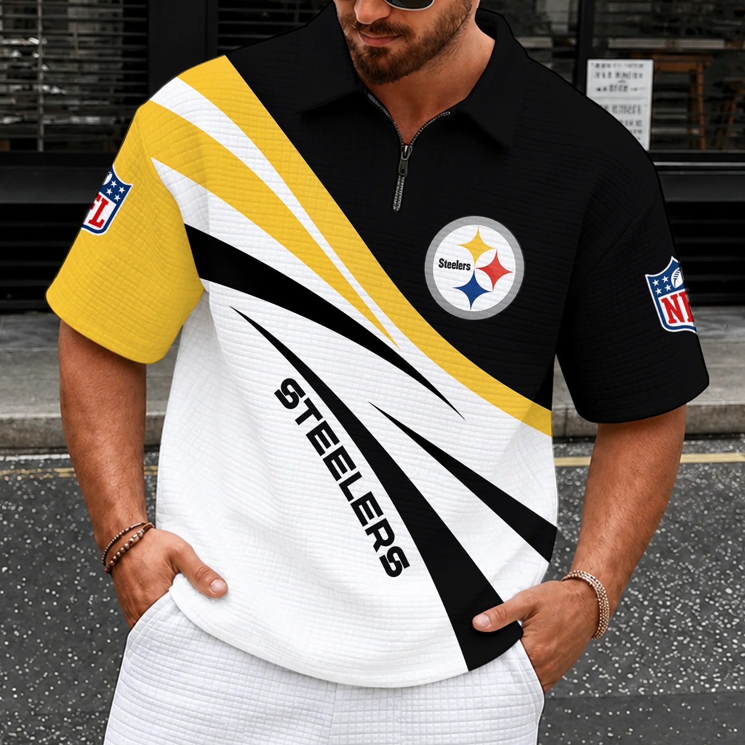 Limited Edition – Customized NFL Pittsburgh Steelers Quarter-Zip Polo Shirt