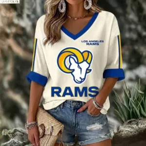 Limited Edition – Customized NFL Los Angeles Rams Women’s Heart V-Neck Long Sleeve Shirt