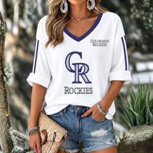 Limited Edition – Customized MLB Colorado Rockies Women’s Heart V-Neck Long Sleeve Shirt