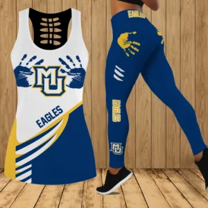 Limited Edition – Customized NCAA Marquette Golden Eagles Strappy Hollow Tank Top & Leggings Set