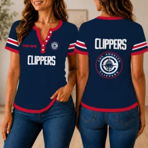 Limited Edition – Customized NBA Los Angeles Clippers Women’s Short Sleeve Henley T-Shirt
