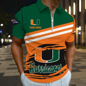 Limited Edition – Customized NCAA Miami Hurricanes Zip Polo Shirt