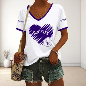 Limited Edition – Customized MLB Colorado Rockies V-Neck Female Shirt