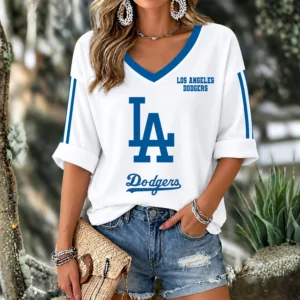 Limited Edition – Customized MLB Los Angeles Dodgers Women’s Heart V-Neck Long Sleeve Shirt