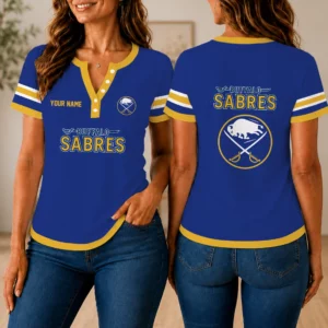 Limited Edition – Customized NHL Buffalo Sabres Women’s Short Sleeve Henley T-Shirt