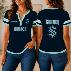 Limited Edition – Customized NHL Seattle Kraken Women’s Short Sleeve Henley T-Shirt