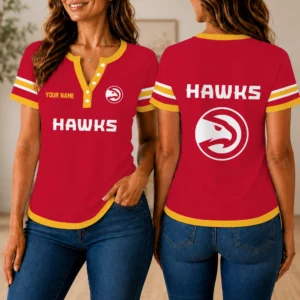 Limited Edition – Customized NBA Atlanta Hawks Women’s Short Sleeve Henley T-Shirt