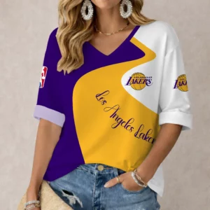 Limited Edition – Customized NBA Los Angeles Lakers Women’s V-Neck Long Sleeve Shirt