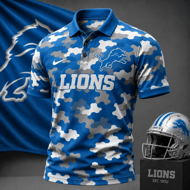 Limited Edition – Customized NFL Detroit Lions Camo Polo Shirt