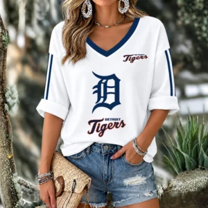 Limited Edition – Customized MLB Detroit Tigers Women’s Heart V-Neck Long Sleeve Shirt