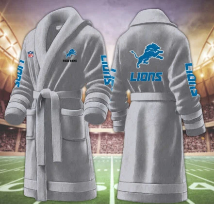 Limited Edition – Customized NFL Detroit Lions Multicolor Fleece Bathrobe - Image 4