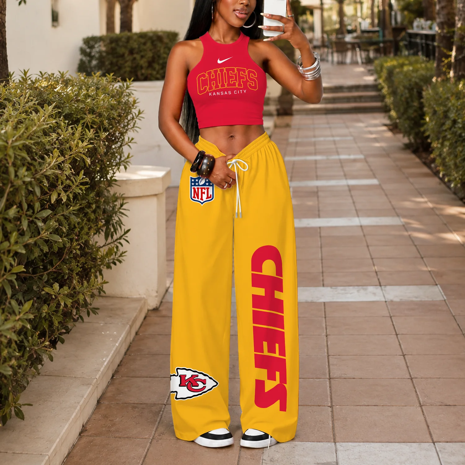 Limited Edition – Customized NFL Kansas City Chiefs Women’s Crop Top & Long Pants Set - Image 2