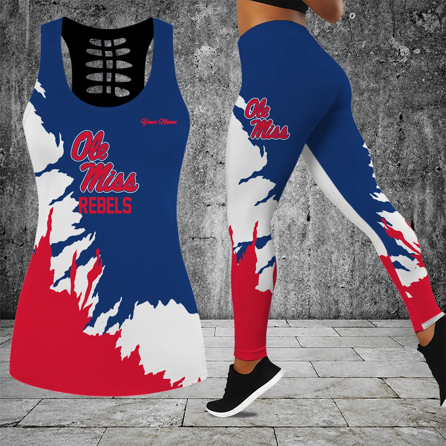 Limited Edition – Customized NCAA Ole Miss Rebels Hollow Tank Top & Leggings Set
