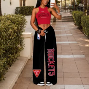 Limited Edition – Customized NBA Houston Rockets Crop Top & Long Pants Set