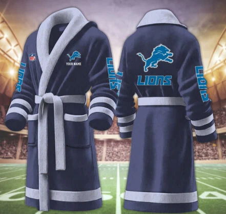 Limited Edition – Customized NFL Detroit Lions Multicolor Fleece Bathrobe - Image 5