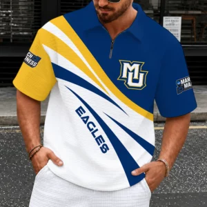 Limited Edition – Customized NCAA Marquette Golden Eagles Quarter-Zip Polo Shirt