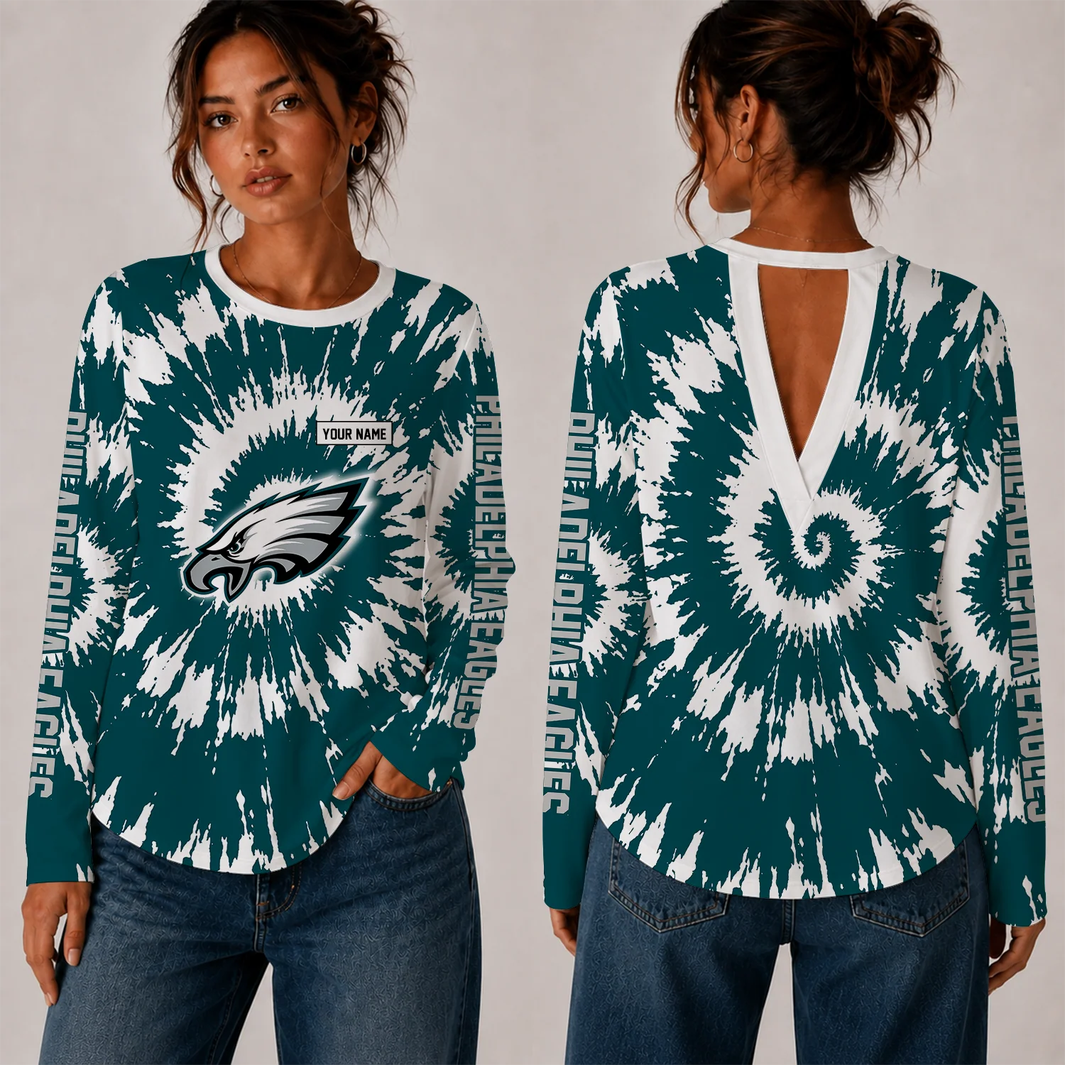 Limited Edition – Customized NFL Philadelphia Eagles Women’s Back V-Cut Long-Sleeve Shirt