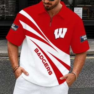 Limited Edition – Customized NCAA Wisconsin Badgers Quarter-Zip Polo Shirt