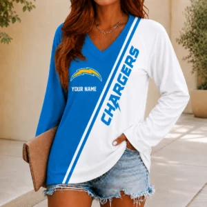 Limited Edition – Customized NFL Los Angeles Chargers Women’s V-Neck Long Sleeved Shirt