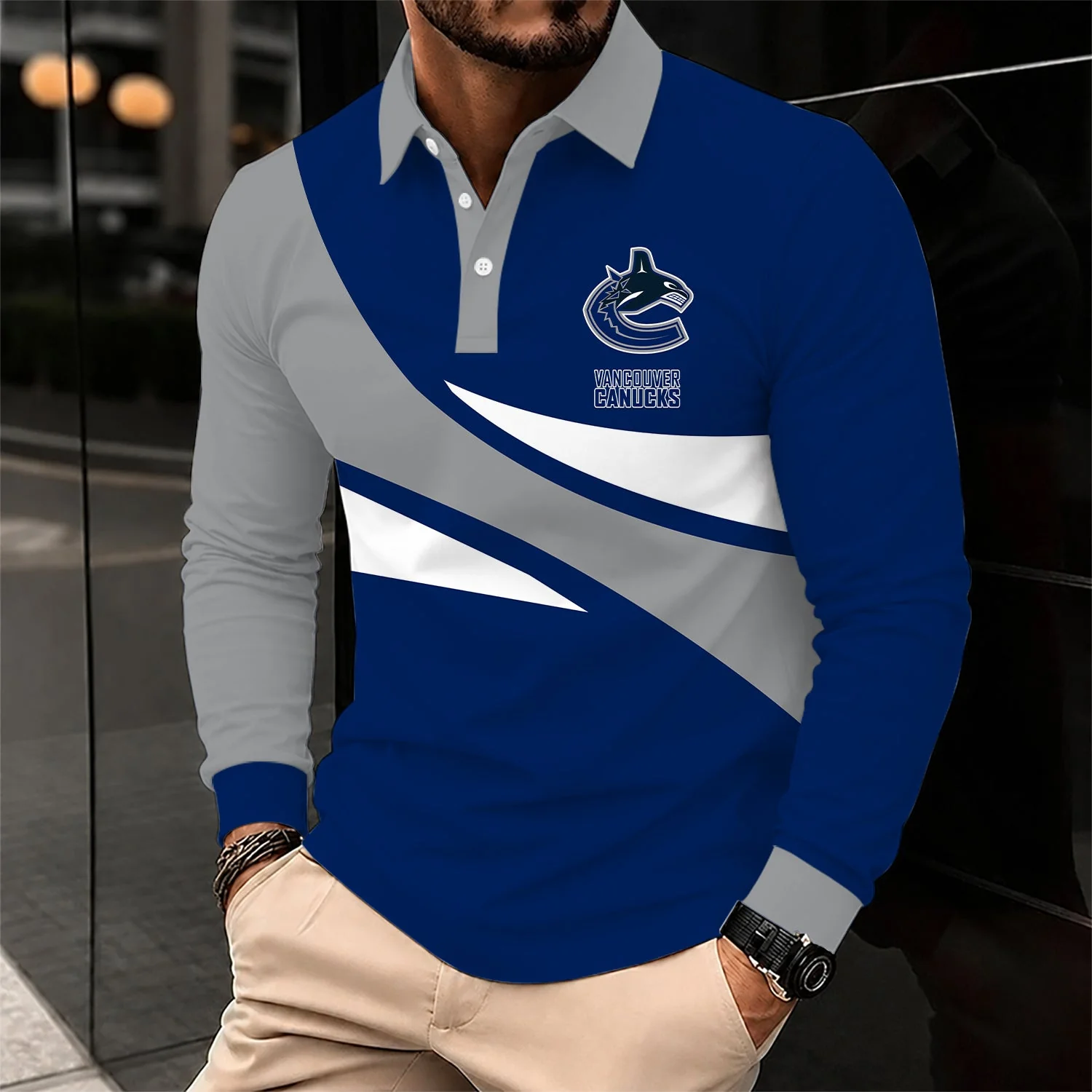 Limited Edition – Customized NHL Vancouver Canucks Men Long Sleeve Polo Shirt