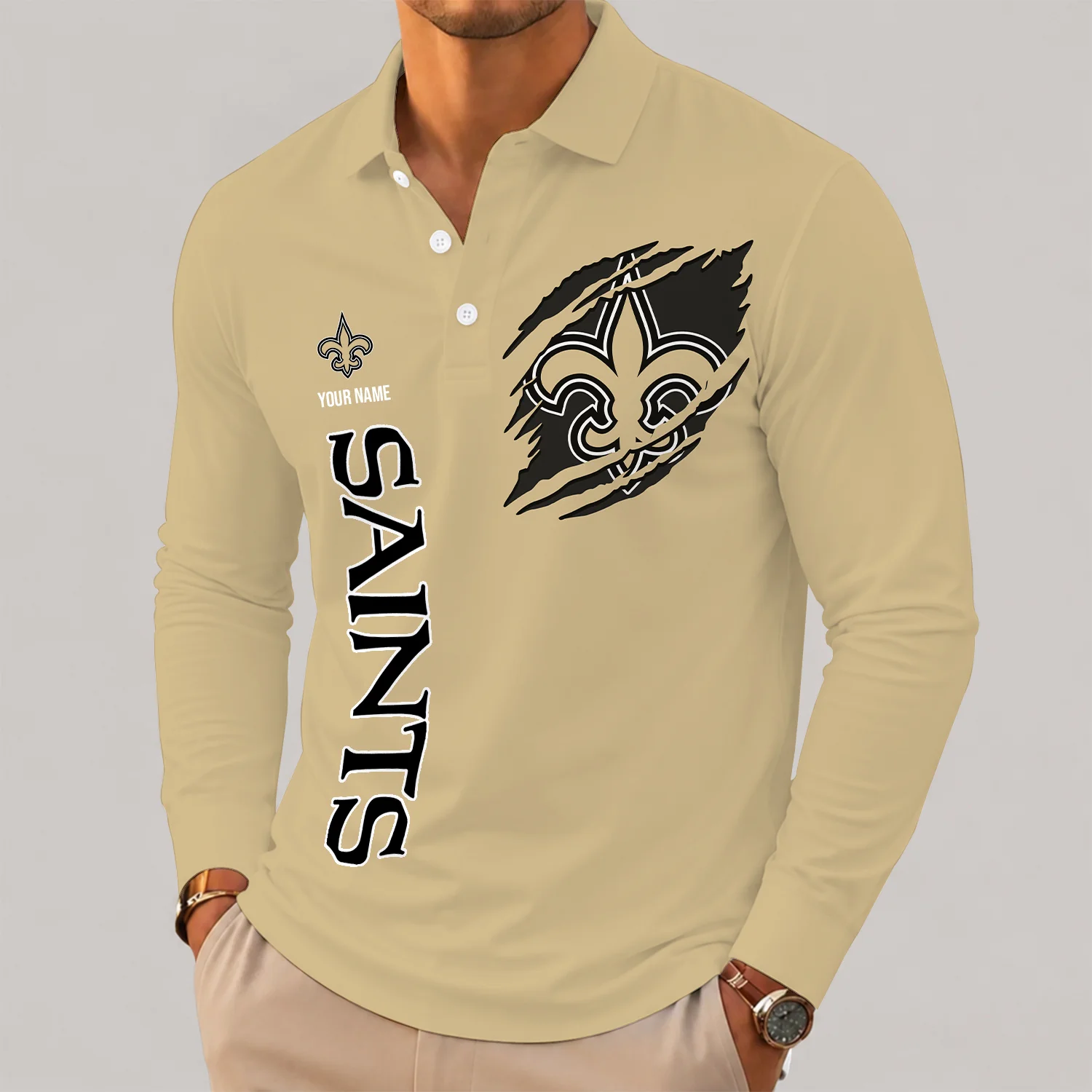 Limited Edition – Customized NFL New Orleans Saints Long Sleeve Polo Shirt