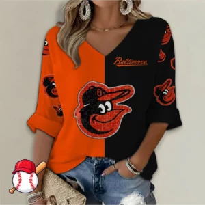 Limited Edition – Customized MLB Baltimore Orioles Women’s V-Neck Long Sleeve Shirt