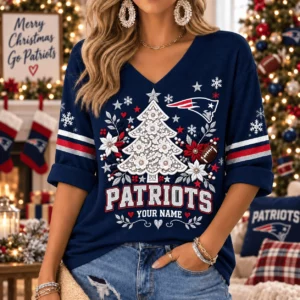 Limited Edition – Customized NFL New England Patriots Women’s Heart V-Neck Long Sleeve Shirt
