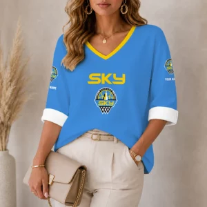 Limited Edition – Customized WNBA Chicago Sky Women’s Heart V-Neck Long Sleeve Shirt