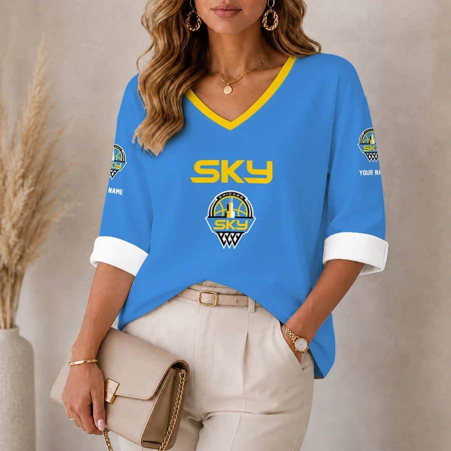 Limited Edition – Customized WNBA Chicago Sky Women’s Heart V-Neck Long Sleeve Shirt