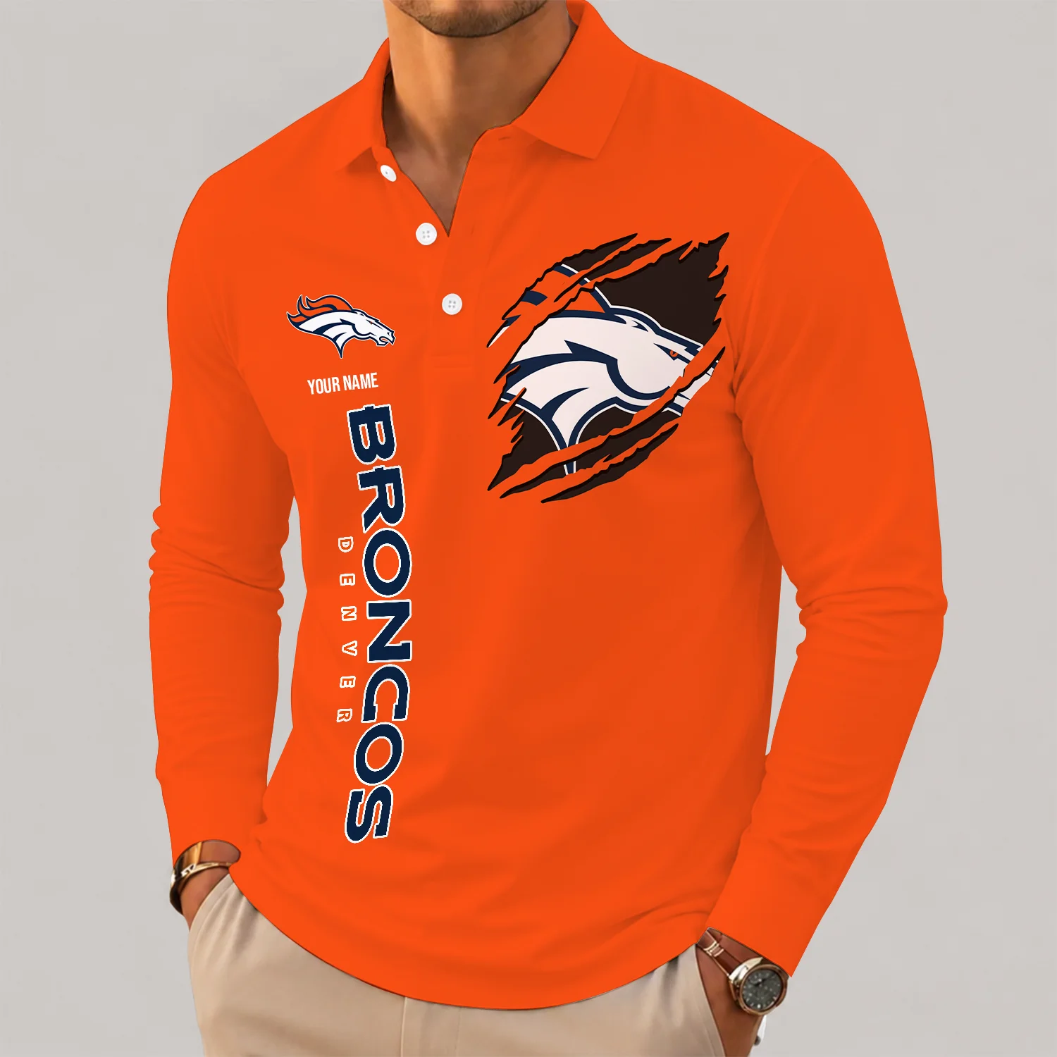 Limited Edition – Customized NFL Denver Broncos Long Sleeve Polo Shirt
