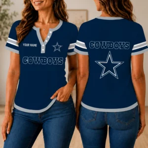 Limited Edition – Customized NFL Dallas Cowboys Women’s Short Sleeve Henley T-Shirt