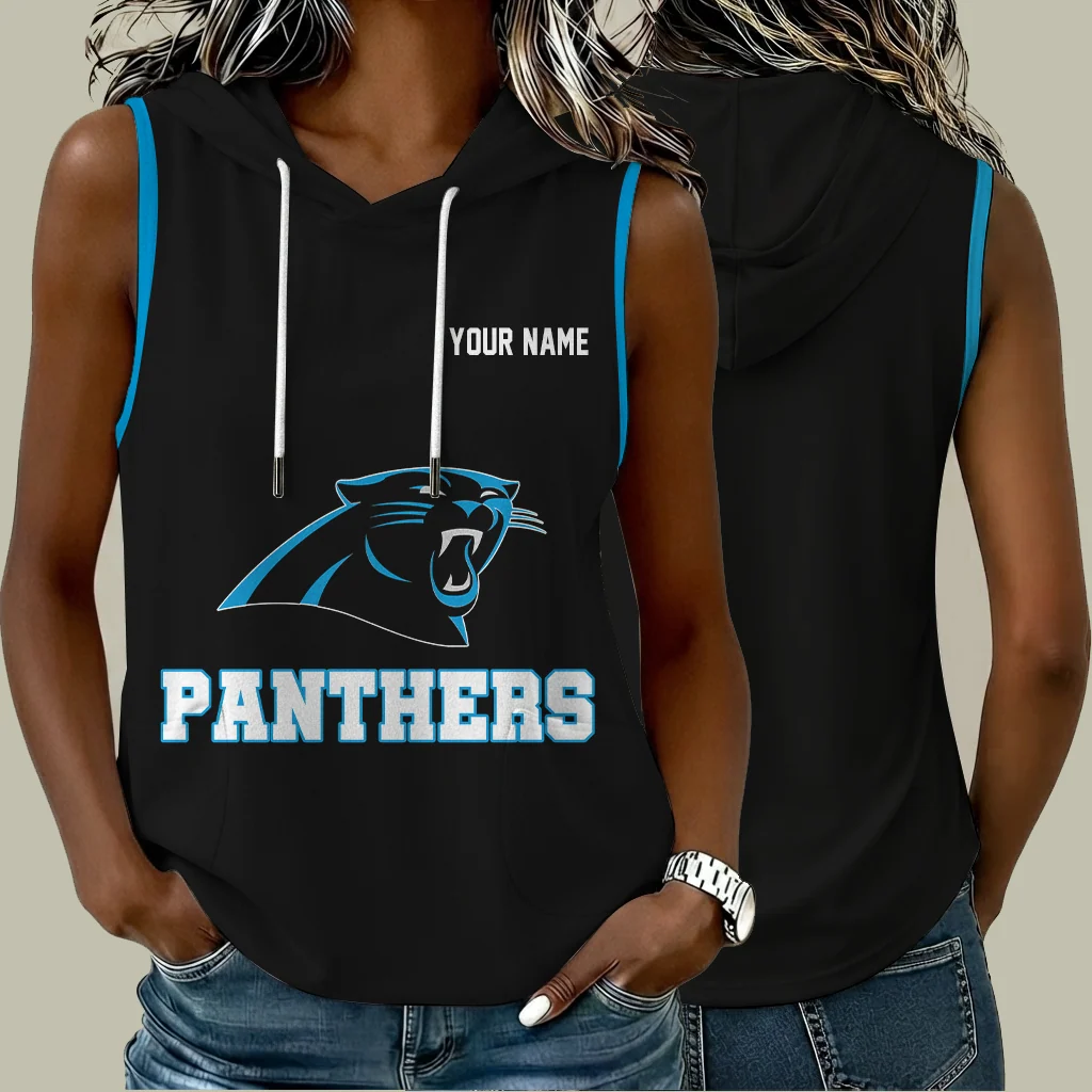 Limited Edition – Customized NFL Carolina Panthers Women’s Sleeveless Hooded Pocket Tank Top