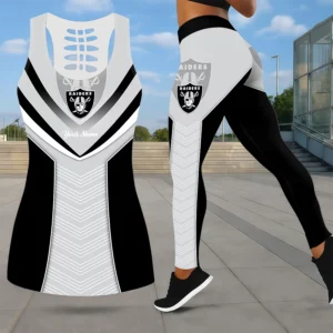 Limited Edition – Customized NFL Las Vegas Raiders Leggings & Hollow Tank Top Set